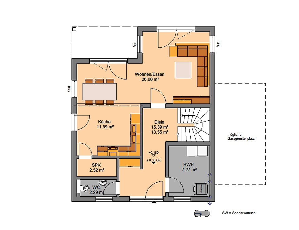Massivhaus Stadtvilla Fino von Kern-Haus Schlüsselfertig ab 429900€, Stadtvilla Grundriss 1
