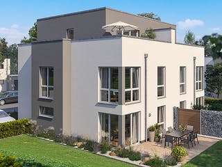 Massivhaus Doppelhaus Forneo von Kern-Haus Schlüsselfertig ab 518900€, Cubushaus Außenansicht 1