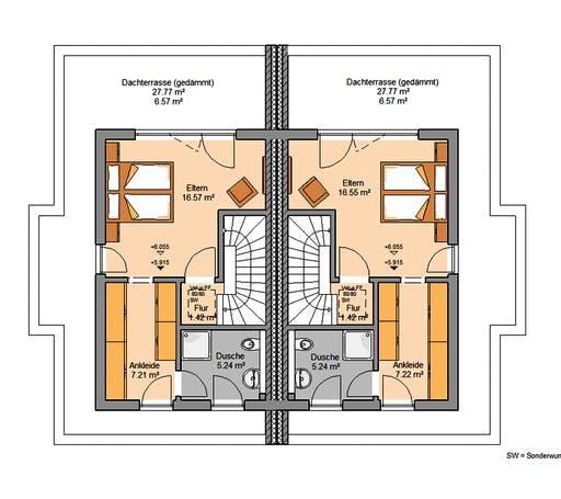 Massivhaus Doppelhaus Forneo von Kern-Haus Schlüsselfertig ab 502900€, Cubushaus Grundriss 3