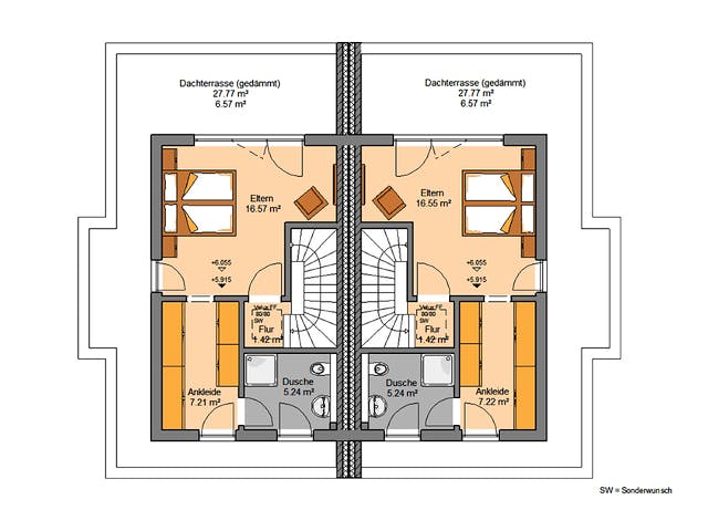 Massivhaus Doppelhaus Forneo von Kern-Haus Schlüsselfertig ab 562900€, Cubushaus Grundriss 3