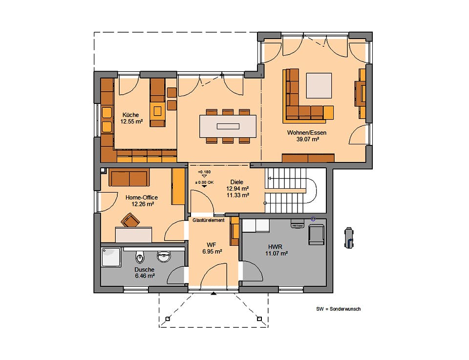 Massivhaus Stadtvilla Gredo von Kern-Haus Schlüsselfertig ab 522900€, Stadtvilla Grundriss 1