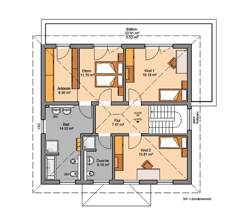Massivhaus Stadtvilla Gredo von Kern-Haus Schlüsselfertig ab 511900€, Stadtvilla Grundriss 2