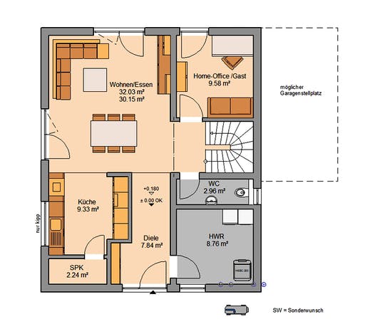 Massivhaus Architektenhaus Jara von Kern-Haus Schlüsselfertig ab 342900€, Satteldach-Klassiker Grundriss 1