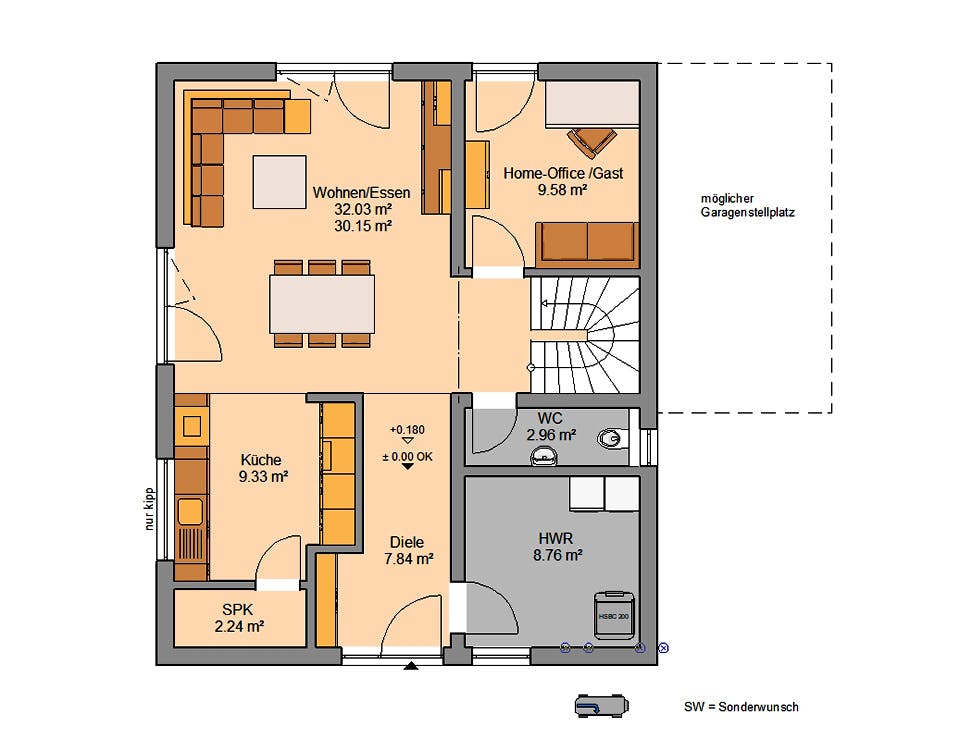 Massivhaus Familienhaus Jara von Kern-Haus Schlüsselfertig ab 407900€, Satteldach-Klassiker Grundriss 1