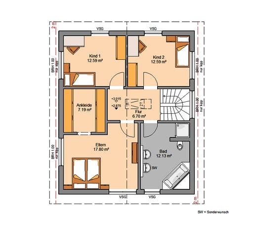 Massivhaus Architektenhaus Jara von Kern-Haus Schlüsselfertig ab 342900€, Satteldach-Klassiker Grundriss 2