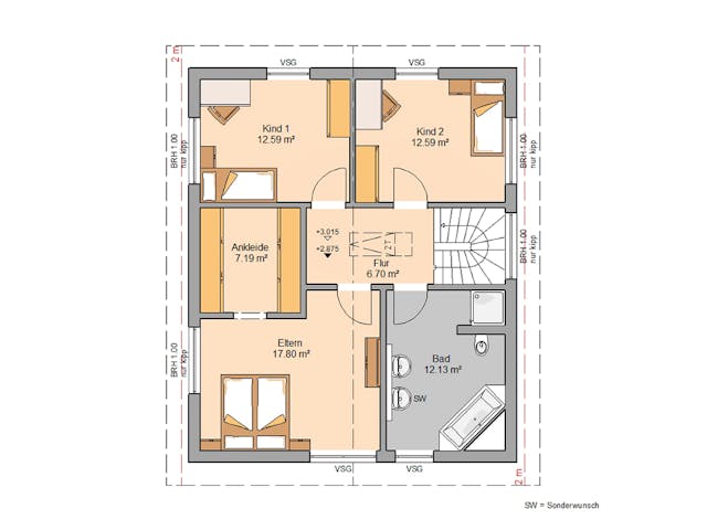 Massivhaus Familienhaus Jara von Kern-Haus Schlüsselfertig ab 365900€, Satteldach-Klassiker Grundriss 2