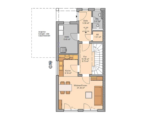 Massivhaus Doppelhaus Linus von Kern-Haus Schlüsselfertig ab 397900€, Stadtvilla Grundriss 1