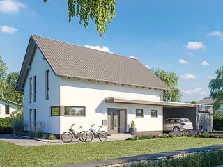 Fertighaus Familienhaus Melia von Kern-Haus Schlüsselfertig ab 352900€, Satteldach-Klassiker Außenansicht 2