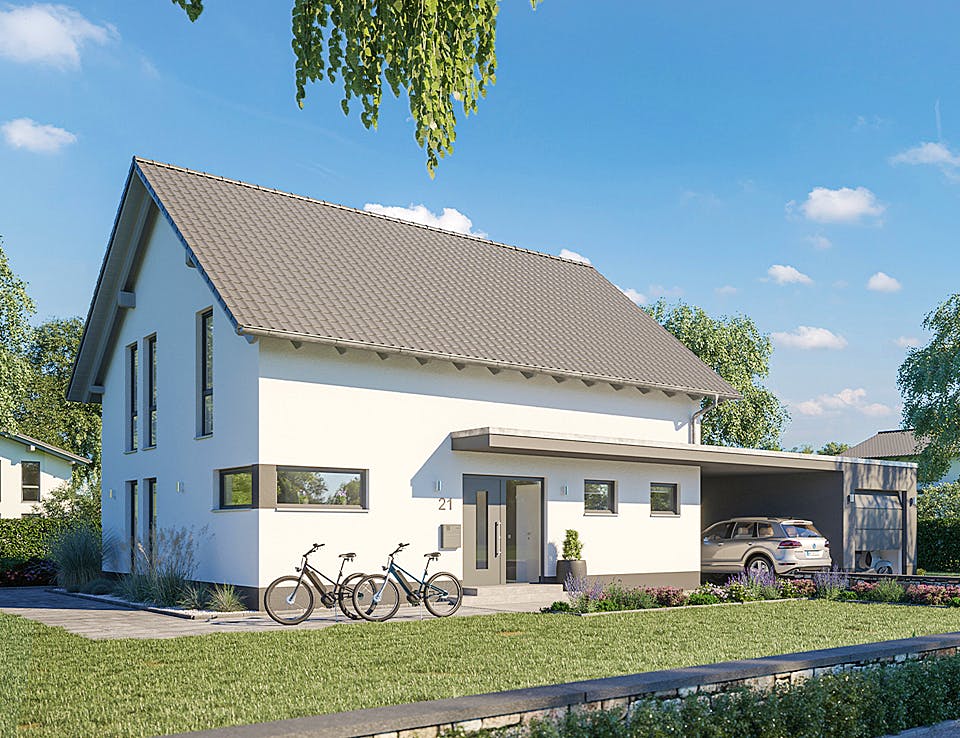 Fertighaus Familienhaus Melia von Kern-Haus Schlüsselfertig ab 449900€, Satteldach-Klassiker Außenansicht 2