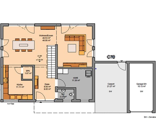 Fertighaus Architektenhaus Melia von Kern-Haus Schlüsselfertig ab 376900€, Satteldach-Klassiker Grundriss 1
