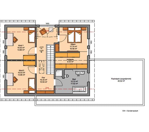 Fertighaus Architektenhaus Melia von Kern-Haus Schlüsselfertig ab 376900€, Satteldach-Klassiker Grundriss 2