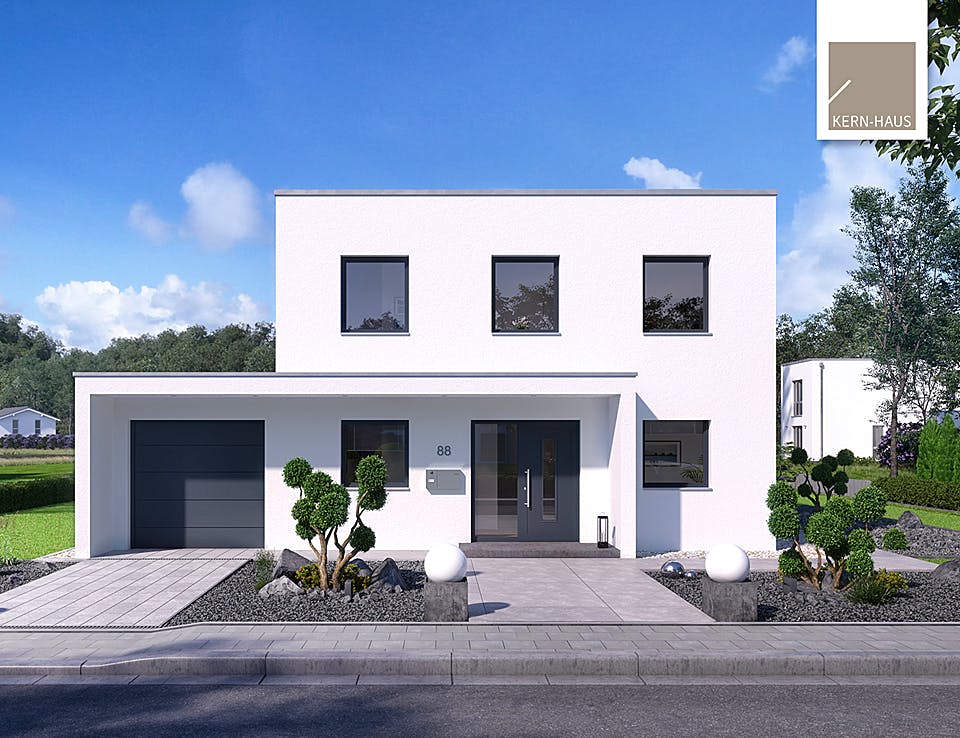 Massivhaus Bauhaus Puro von Kern-Haus Schlüsselfertig ab 423900€, Cubushaus Außenansicht 1