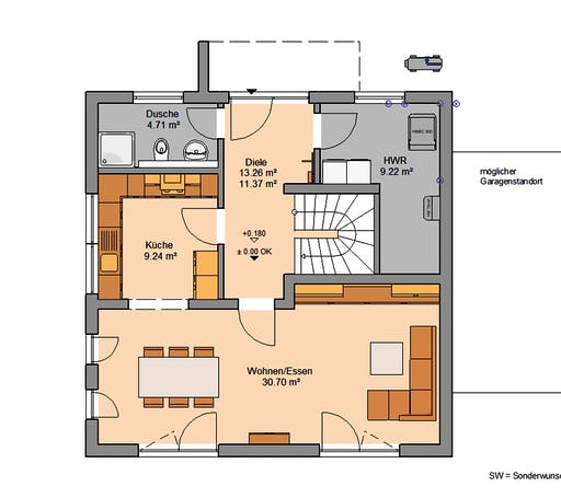 Massivhaus Bauhaus Puro von Kern-Haus Schlüsselfertig ab 368900€, Cubushaus Grundriss 1