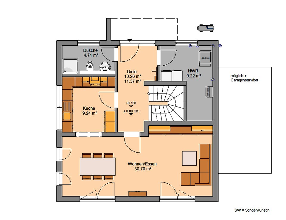 Massivhaus Bauhaus Puro von Kern-Haus Schlüsselfertig ab 423900€, Cubushaus Grundriss 1