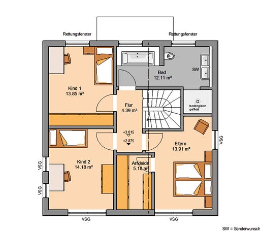 Massivhaus Bauhaus Puro von Kern-Haus Schlüsselfertig ab 368900€, Cubushaus Grundriss 2