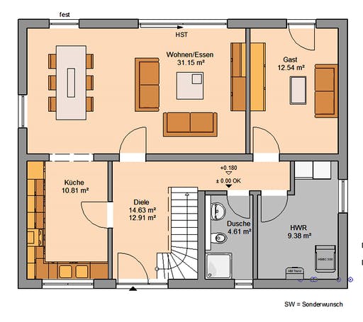 Fertighaus Architektenhaus Signum von Kern-Haus Schlüsselfertig ab 374900€, Satteldach-Klassiker Grundriss 1