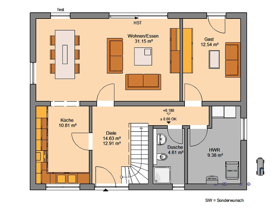 Fertighaus Familienhaus Signum von Kern-Haus Schlüsselfertig ab 416900€, Satteldach-Klassiker Grundriss 1