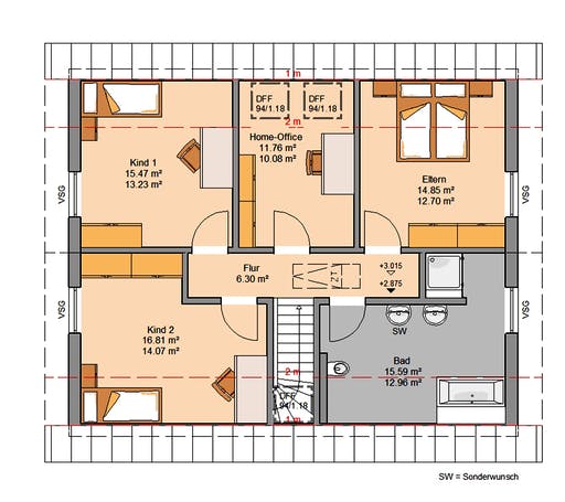 Fertighaus Architektenhaus Signum von Kern-Haus Schlüsselfertig ab 374900€, Satteldach-Klassiker Grundriss 2