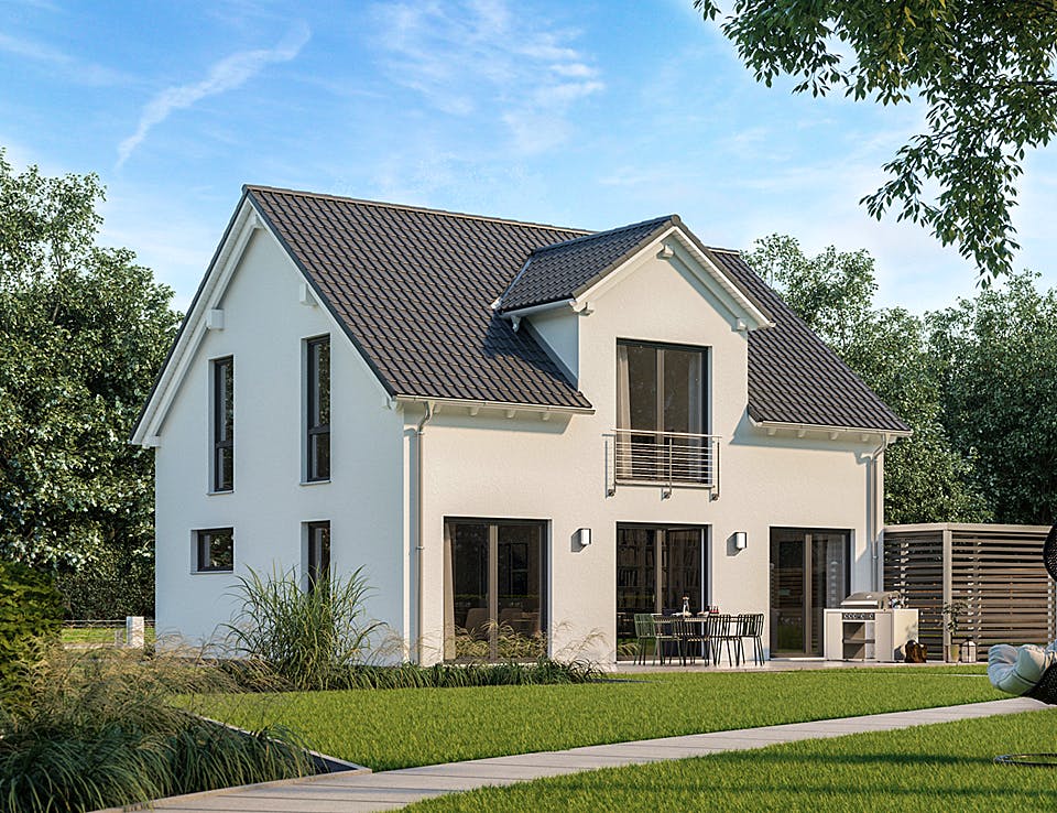 Massivhaus Familienhaus Trend von Kern-Haus Schlüsselfertig ab 399900€, Satteldach-Klassiker Außenansicht 1