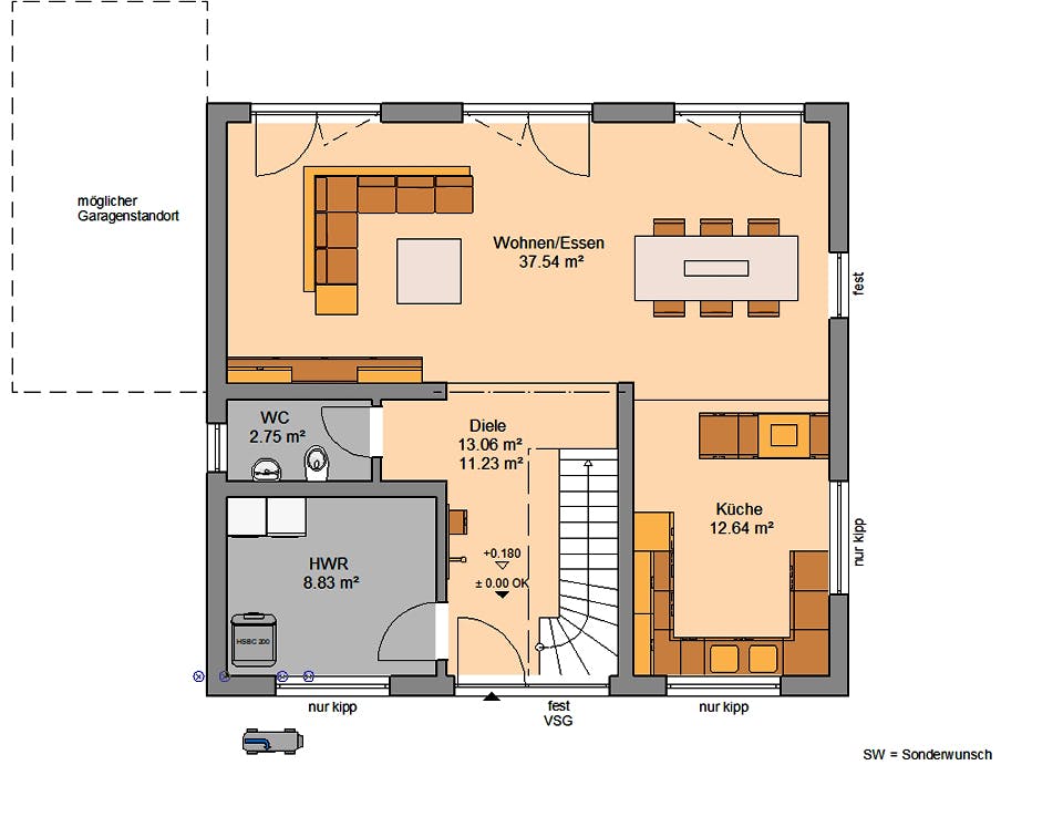 Massivhaus Familienhaus Trend von Kern-Haus Schlüsselfertig ab 399900€, Satteldach-Klassiker Grundriss 1
