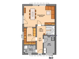 Fertighaus Doppelhaus Viseo von Kern-Haus Schlüsselfertig ab 388900€, Satteldach-Klassiker Grundriss 1