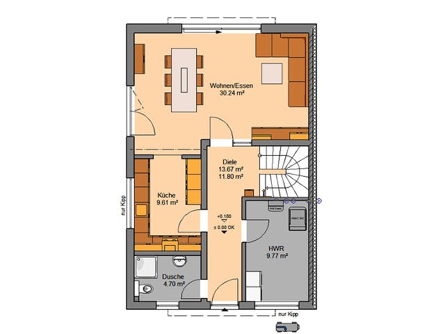 Fertighaus Doppelhaus Viseo von Kern-Haus Schlüsselfertig ab 404900€, Satteldach-Klassiker Grundriss 1