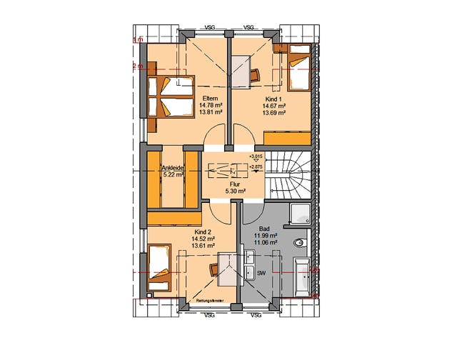 Fertighaus Doppelhaus Viseo von Kern-Haus Schlüsselfertig ab 404900€, Satteldach-Klassiker Grundriss 2