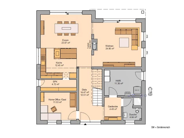 Massivhaus STADTVILLA PALLAS von Kern-Haus Chemnitz Schlüsselfertig ab 497900€, Stadtvilla Grundriss 1