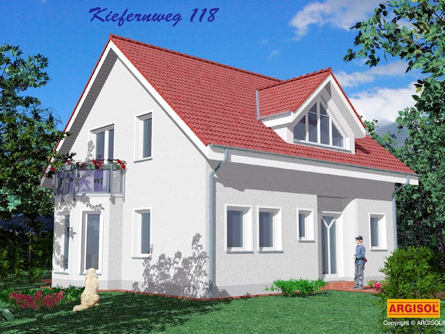 Massivhaus Kiefernweg 118 von ARGISOL-Bausysteme Bausatzhaus ab 40000€, Satteldach-Klassiker Außenansicht 1