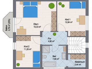 Massivhaus Kiefernweg 118 von ARGISOL-Bausysteme Bausatzhaus ab 40000€, Satteldach-Klassiker Grundriss 1