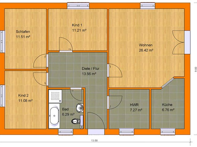 Massivhaus Bungalow 100A von KLINKER HAUS Schlüsselfertig ab 244700€, Bungalow Grundriss 1 Massivhaus Bungalow 100A von KLINKER HAUS Schlüsselfertig ab 244700€, Bungalow Grundriss 1