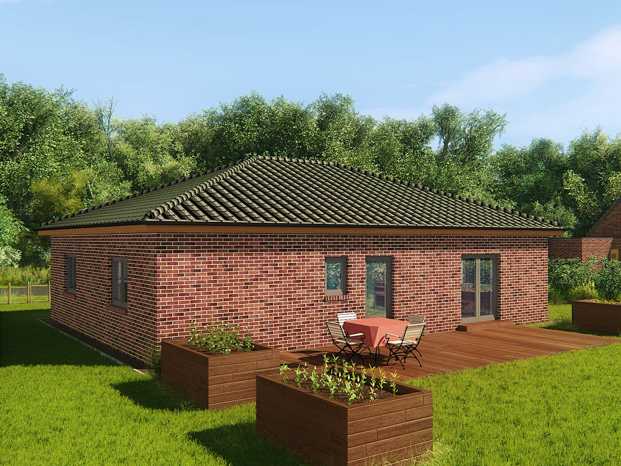 Massivhaus Bungalow 110 von KLINKER HAUS Schlüsselfertig ab 264500€, Bungalow Außenansicht 1