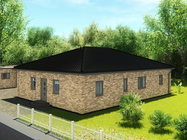 Massivhaus Bungalow 115A von KLINKER HAUS Schlüsselfertig ab 283300€, Bungalow Außenansicht 1 Massivhaus Bungalow 115A von KLINKER HAUS Schlüsselfertig ab 283300€, Bungalow Außenansicht 1