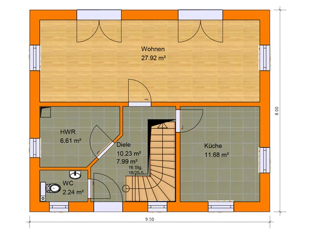 Massivhaus Stadtvilla Grosseto 2 von KLINKER HAUS Schlüsselfertig ab 305100€, Stadtvilla Grundriss 1