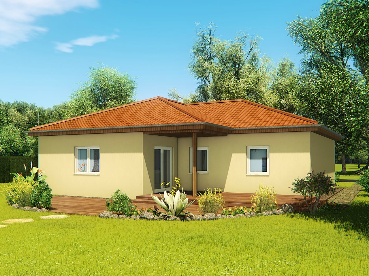 Massivhaus Winkelbungalow 100 von KLINKER HAUS Schlüsselfertig ab 257700€, Bungalow Außenansicht 1