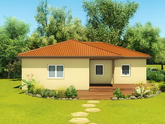 Massivhaus Winkelbungalow 100 von KLINKER HAUS Schlüsselfertig ab 257700€, Bungalow Außenansicht 2