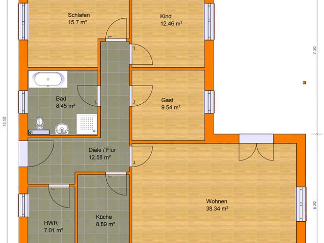 Massivhaus Winkelbungalow 115 von KLINKER HAUS Schlüsselfertig ab 283900€, Bungalow Grundriss 1