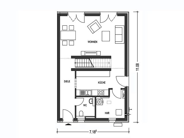 Massivhaus Doppelhaus 2Z553 von KONZEPTHAUS Schlüsselfertig ab 318600€, Stadtvilla Grundriss 1