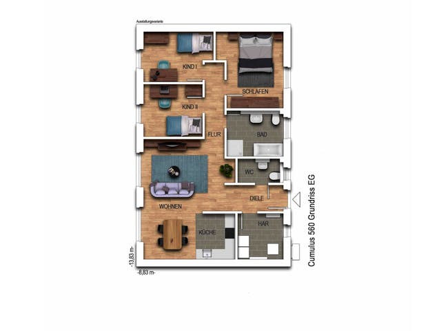 Massivhaus IDEAL 2560 von KONZEPTHAUS Schlüsselfertig ab 269700€, Bungalow Grundriss 1