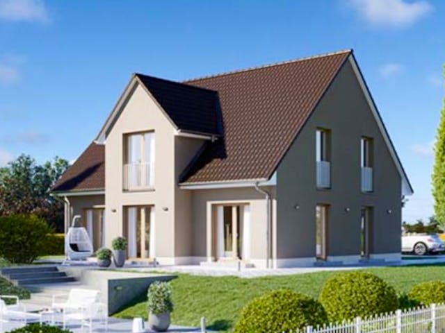 Massivhaus KLASSIK 2741 von KONZEPTHAUS Schlüsselfertig ab 346100€, Satteldach-Klassiker Außenansicht 1