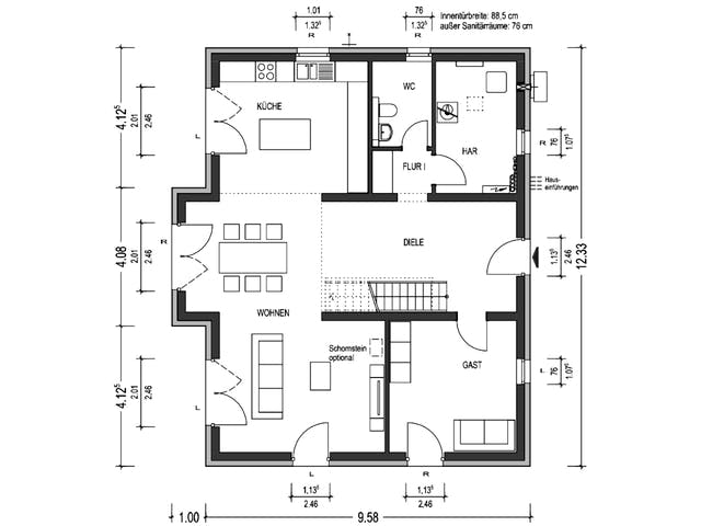 Massivhaus KLASSIK 2741 von KONZEPTHAUS Schlüsselfertig ab 346100€, Satteldach-Klassiker Grundriss 1