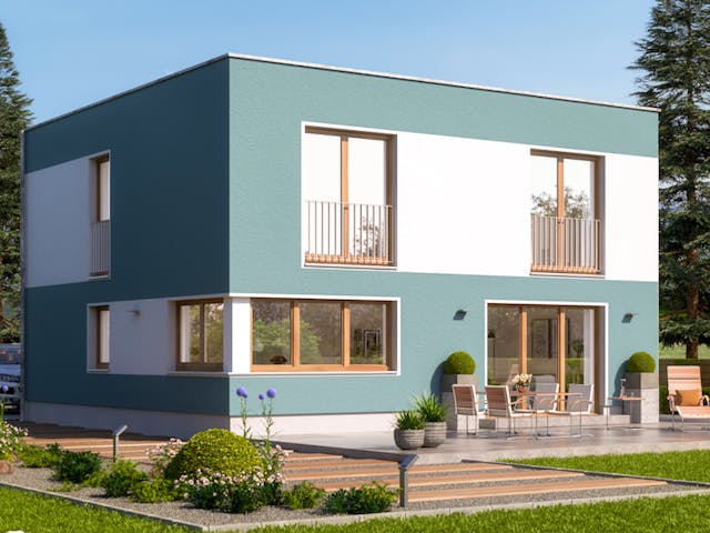 Massivhaus URBAN 2150 von KONZEPTHAUS Schlüsselfertig ab 362600€, Cubushaus Außenansicht 2