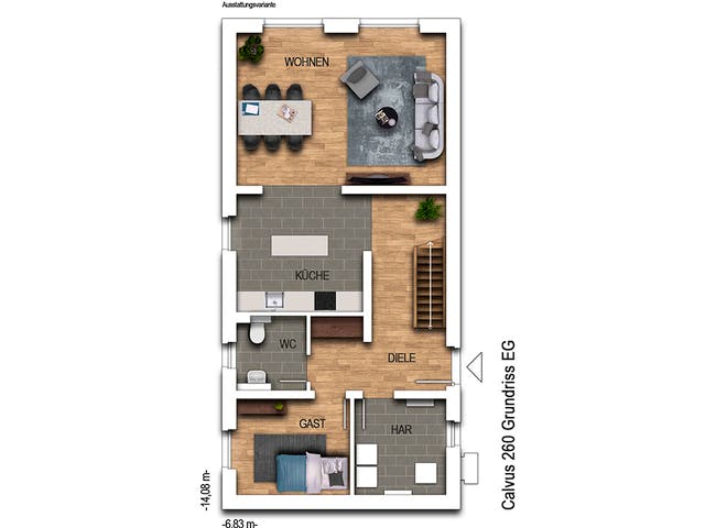 Massivhaus VARIANT 2260 von KONZEPTHAUS Schlüsselfertig ab 353500€, Satteldach-Klassiker Grundriss 1