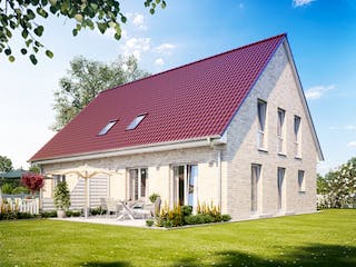 Massivhaus ZWEIFAMILIENHAUS 2881 von KONZEPTHAUS Schlüsselfertig ab 465200€, Satteldach-Klassiker Außenansicht 1