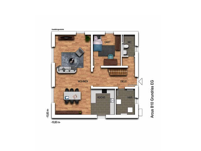 Massivhaus ELEGANZ 2B10 von KONZEPTHAUS Schlüsselfertig ab 374300€, Stadtvilla Grundriss 1