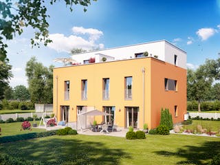 Massivhaus DOPPELHAUS 2F455 von KONZEPTHAUS Schlüsselfertig ab 371500€, Cubushaus Außenansicht 1