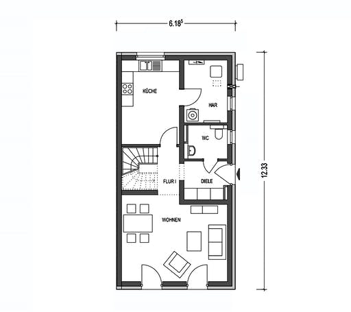 Massivhaus Doppelhaus 2S360 von KONZEPTHAUS Schlüsselfertig ab 313300€, Satteldach-Klassiker Grundriss 1
