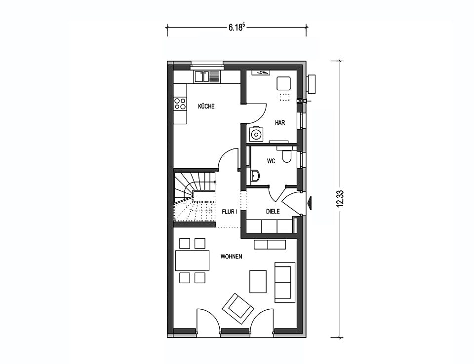 Massivhaus Doppelhaus 2S360 von KONZEPTHAUS Schlüsselfertig ab 313300€, Satteldach-Klassiker Grundriss 1