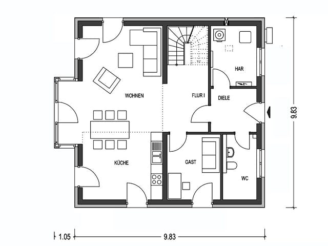 Massivhaus ELEGANZ 2153 von KONZEPTHAUS Schlüsselfertig ab 389800€, Stadtvilla Grundriss 1