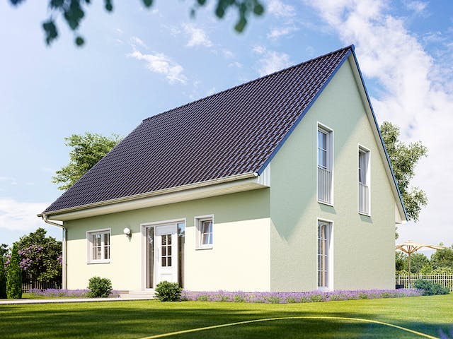 Massivhaus KLASSIK 2510 von KONZEPTHAUS Schlüsselfertig ab 311400€, Satteldach-Klassiker Außenansicht 1
